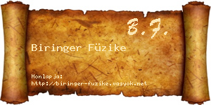 Biringer Füzike névjegykártya